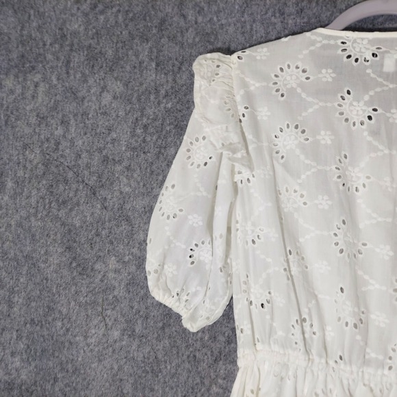 Miou Muse Dress M Florence Embroidered Eyelet Ruffle Button coastal Beach Boho - Picture 9 of 13